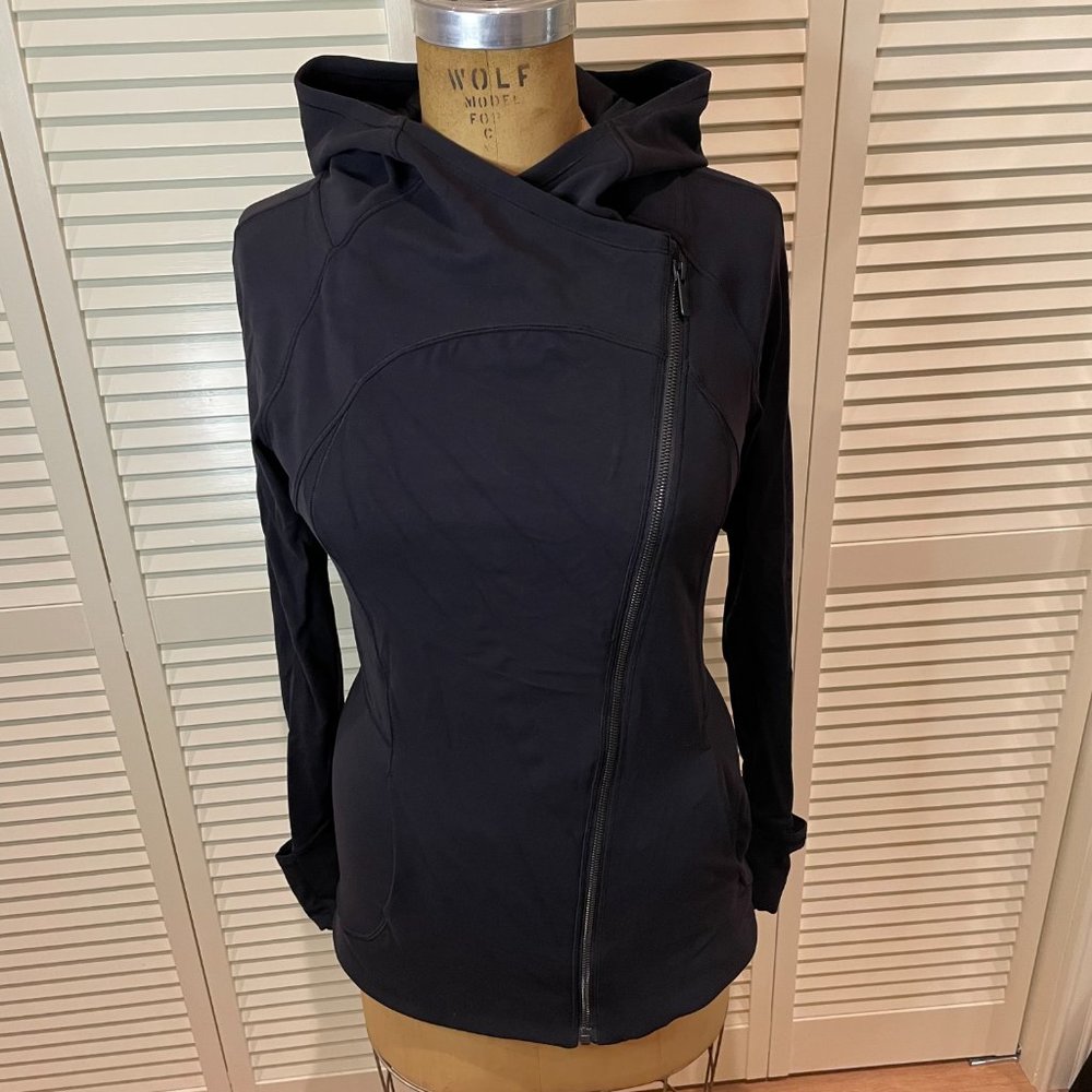 LULULEMON ATHLETICA Women's Asymmetrical Zip Hooded Jacket Black Size 10